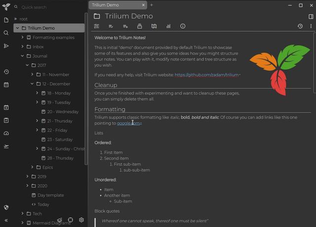 #Windows #macOS #Linux Note taking application：Trilium