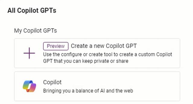 微软开始推送 Copilot GPT 定制（预览版）功能