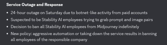 Midjourney禁止所有Stability AI员工使用其服务，后者涉嫌数据抓取行为